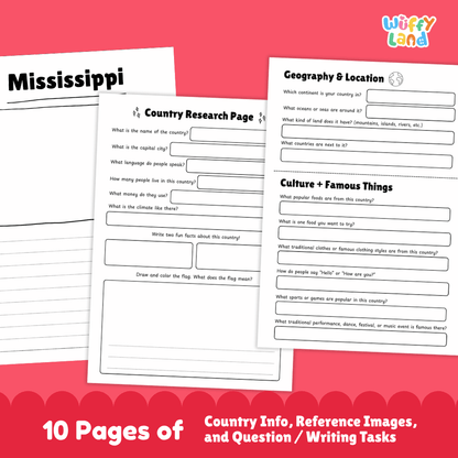 Mississippi Country Research Project Worksheets and Activity Pages