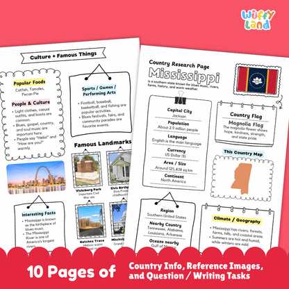 Mississippi Country Research Project Worksheets and Activity Pages