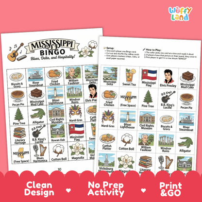 Mississippi Geography BINGO Game Magnolia State Activity Printable Boards