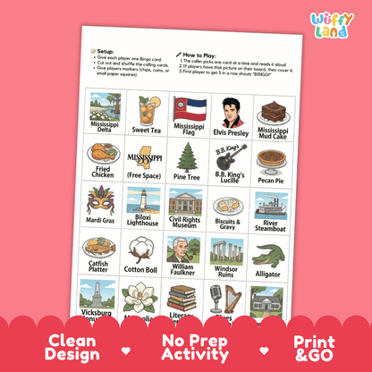 Mississippi Geography BINGO Game Magnolia State Activity Printable Boards