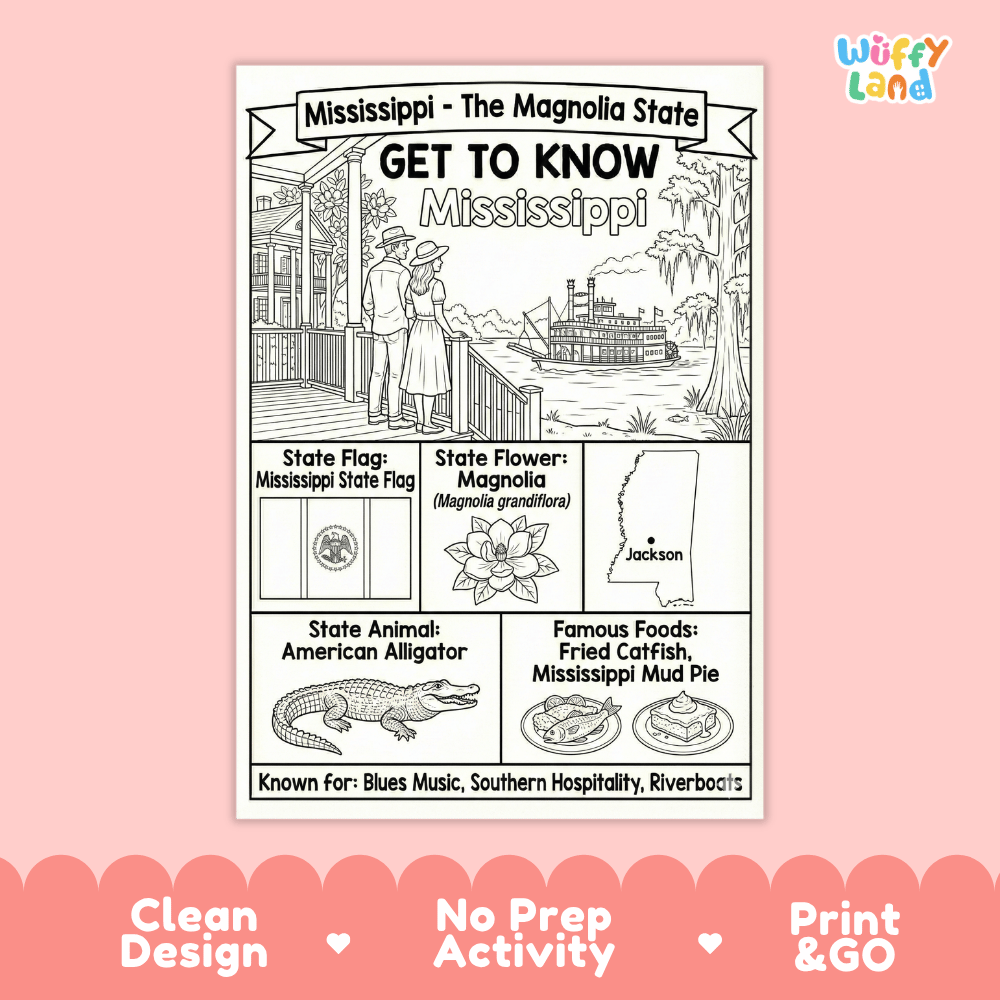Mississippi Geography Coloring Poster Worksheets