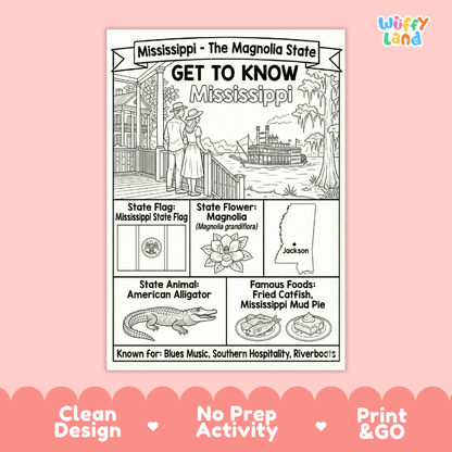 Mississippi Geography Coloring Poster Worksheets