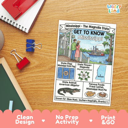 Mississippi Geography Coloring Poster Worksheets