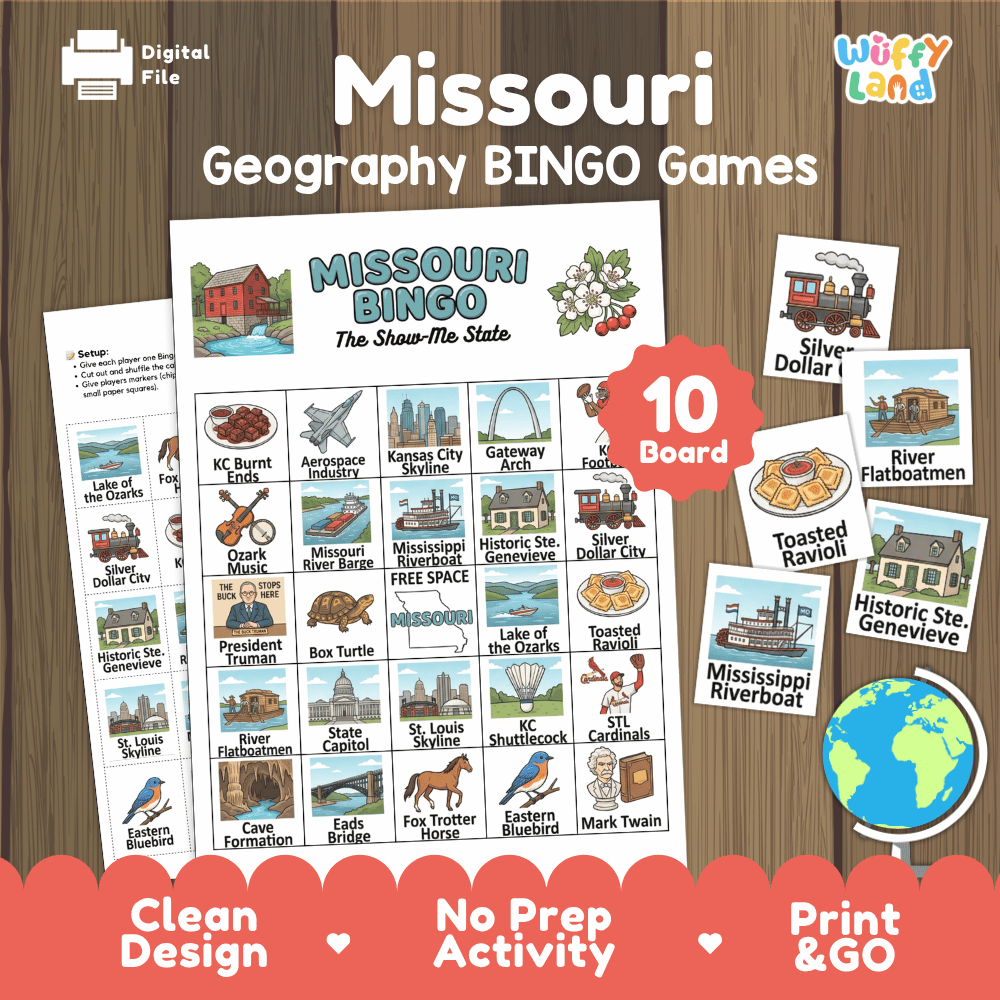 Missouri Geography BINGO Game Show-Me State Activity Printable Boards