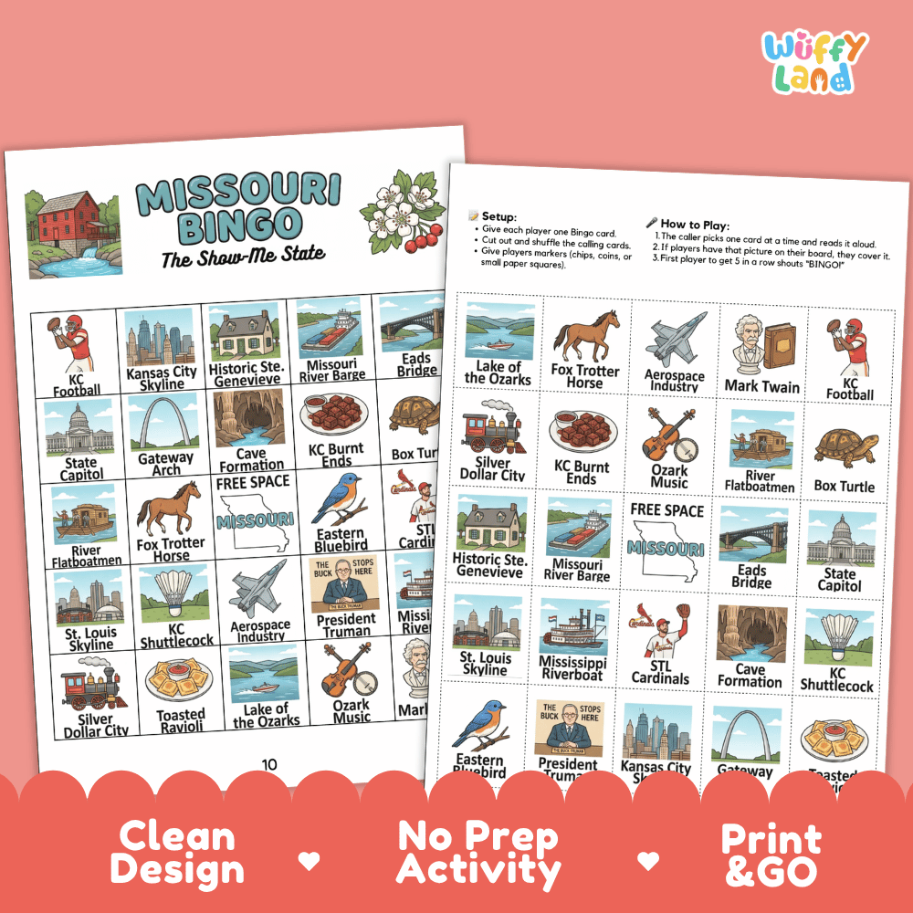Missouri Geography BINGO Game Show-Me State Activity Printable Boards