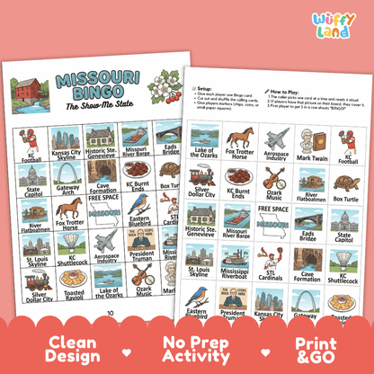 Missouri Geography BINGO Game Show-Me State Activity Printable Boards