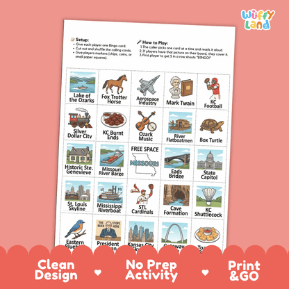 Missouri Geography BINGO Game Show-Me State Activity Printable Boards