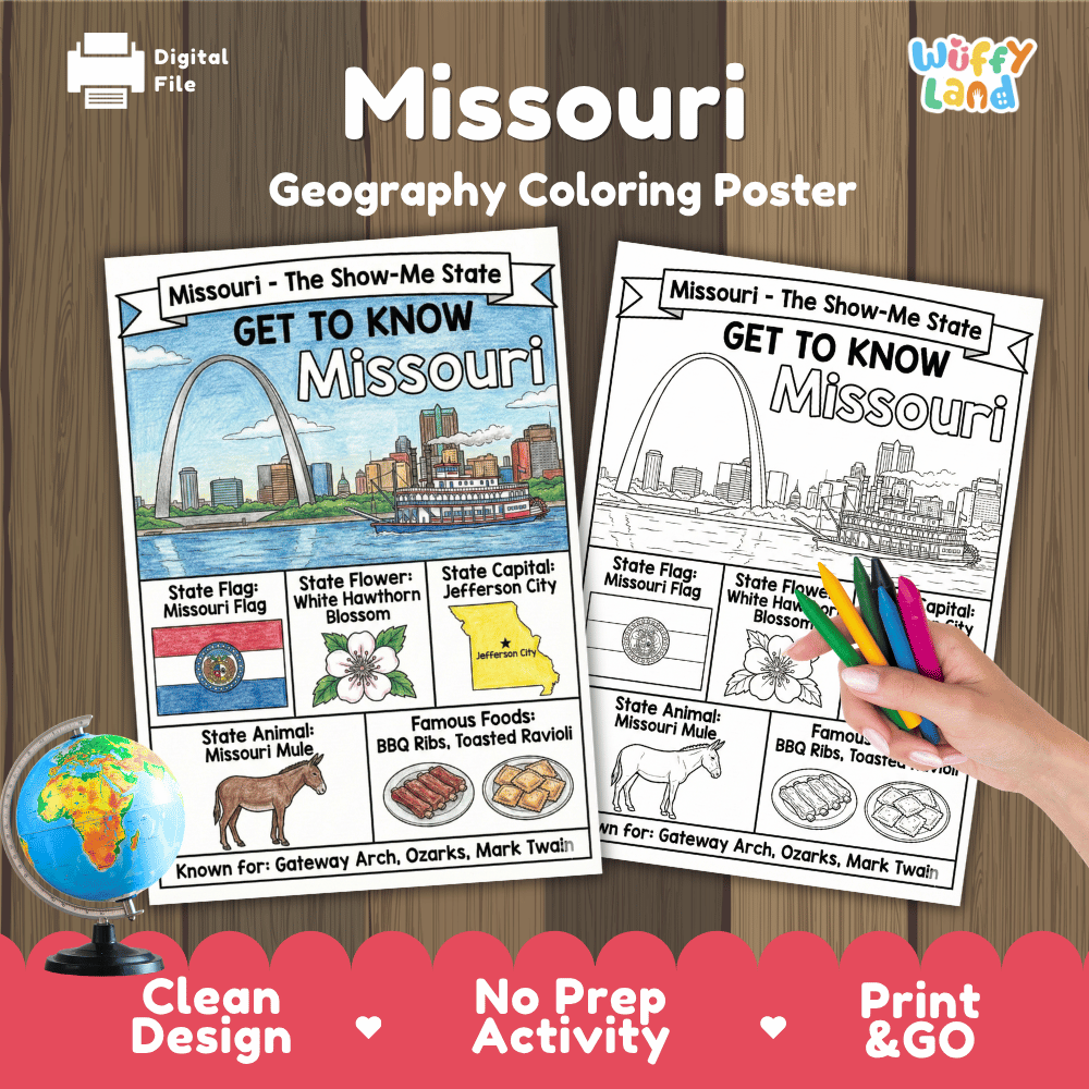 Missouri Geography Coloring Poster Worksheets