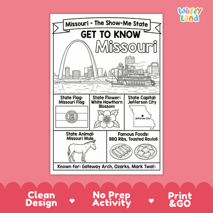 Missouri Geography Coloring Poster Worksheets