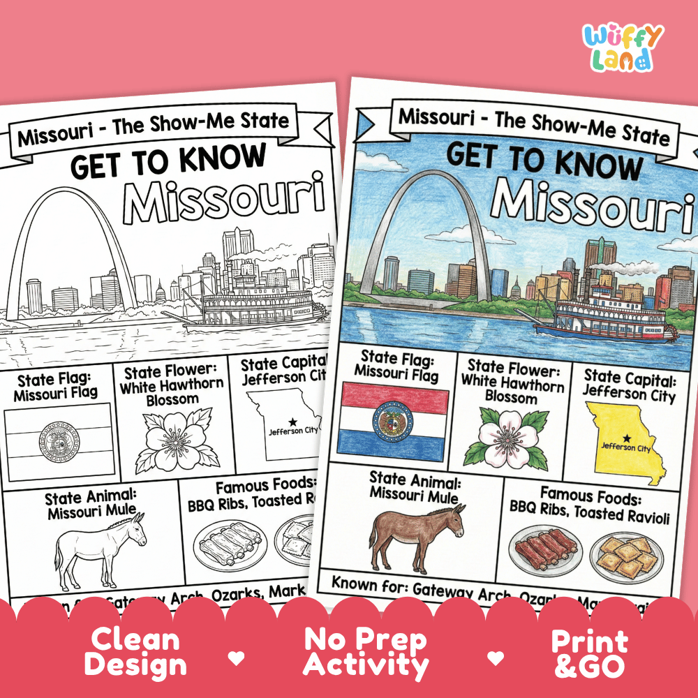 Missouri Geography Coloring Poster Worksheets