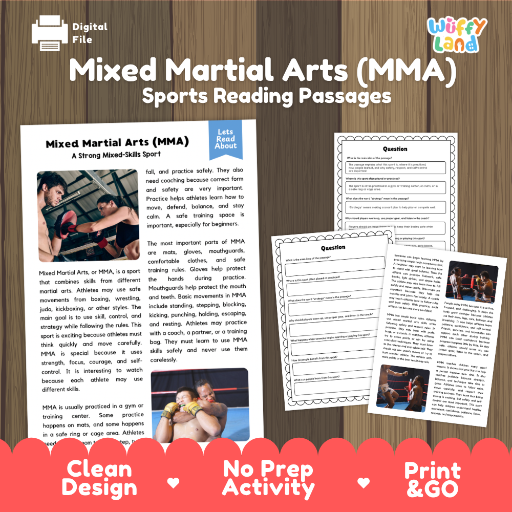 Mixed Martial Arts (MMA) Sports Reading Passages and Comprehension Worksheets