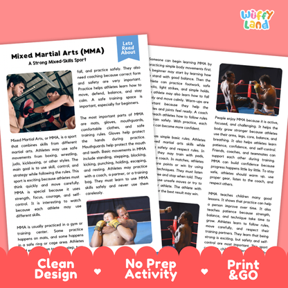 Mixed Martial Arts (MMA) Sports Reading Passages and Comprehension Worksheets