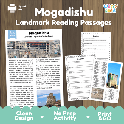 Mogadishu Landmark Reading Passages and Comprehension Worksheets