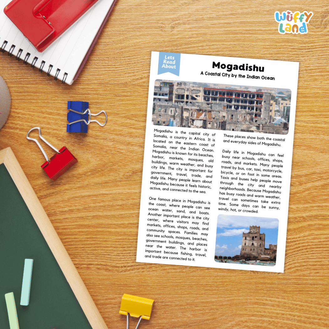 Mogadishu Landmark Reading Passages and Comprehension Worksheets