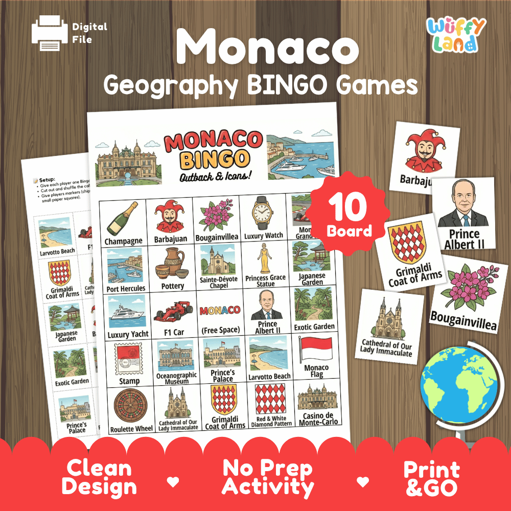 Monaco Geography BINGO Games Printable Activity Boards