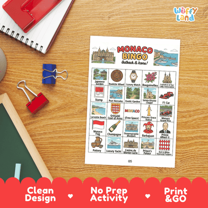 Monaco Geography BINGO Games Printable Activity Boards