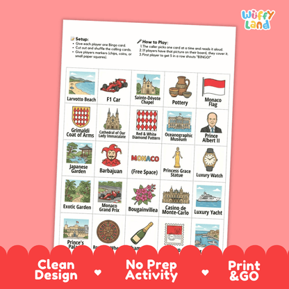 Monaco Geography BINGO Games Printable Activity Boards
