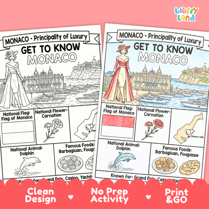 Monaco Geography Coloring Poster | Country Study Research Worksheet Activity