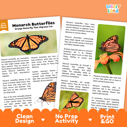 Monarch Butterflies Reading Passage and Comprehension Questions Worksheets