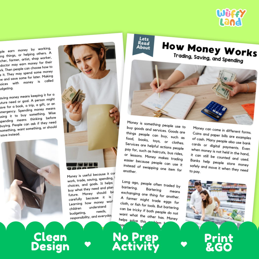 Complete teacher answer key worksheet providing detailed model responses for money comprehension questions