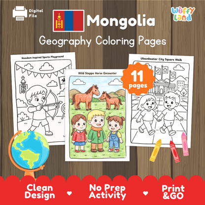 Mongolia Geography Coloring Pages - 11 Pages - World Geography No Prep Activity