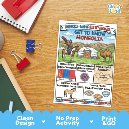 Mongolia Geography Coloring Poster and Fact Sheet Printables