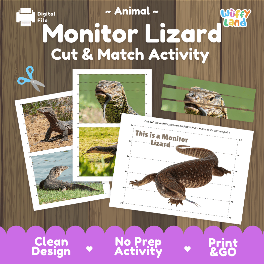 Monitor Lizard Cut and Match Activity Worksheets | Animal Puzzle Printables