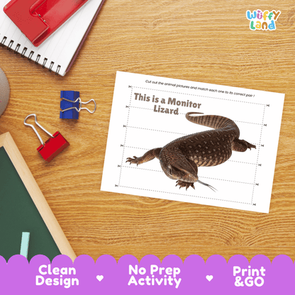 Monitor Lizard Cut and Match Activity Worksheets | Animal Puzzle Printables