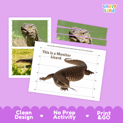 Monitor Lizard Cut and Match Activity Worksheets | Animal Puzzle Printables