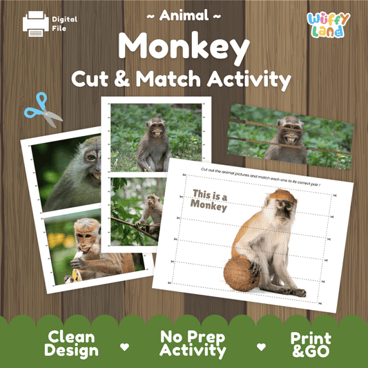 Monkey Cut and Match Activity Worksheets | Animal Puzzle Printables