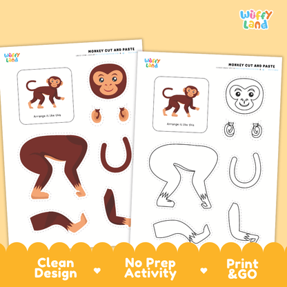 Monkey Cut and Paste Craft and Coloring Activity Worksheets