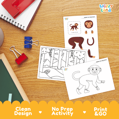 Monkey Cut and Paste Craft and Coloring Activity Worksheets