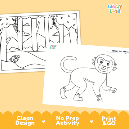 Monkey Cut and Paste Craft and Coloring Activity Worksheets