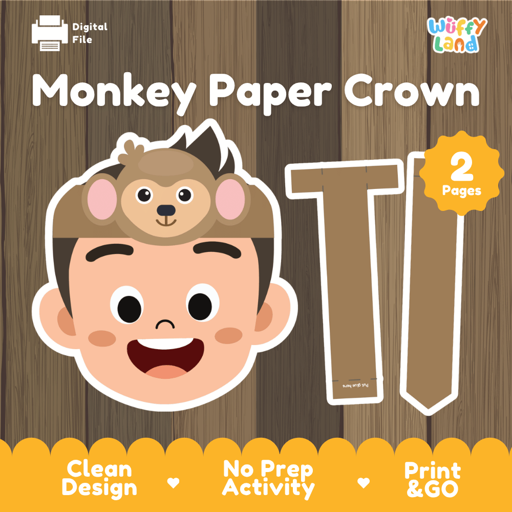 Monkey Paper Crown Craft Printable Activity Worksheets