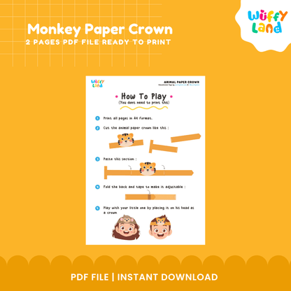 Monkey Paper Crown Craft Printable Activity Worksheets