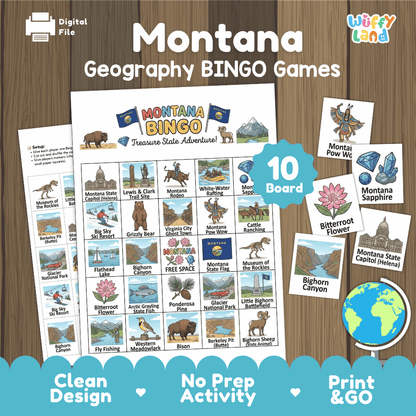 Montana Geography BINGO Game Treasure State Activity Printable Boards