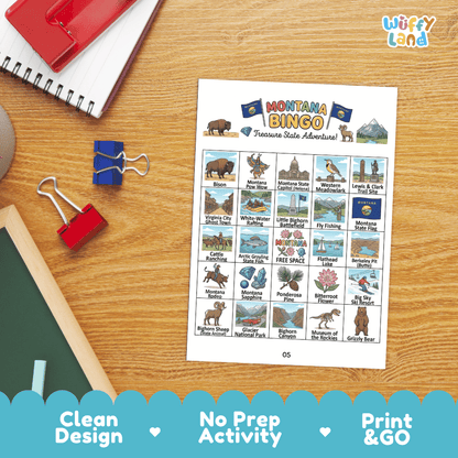 Montana Geography BINGO Game Treasure State Activity Printable Boards