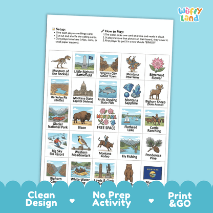 Montana Geography BINGO Game Treasure State Activity Printable Boards