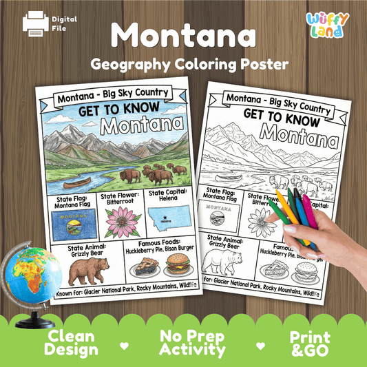 Montana Geography Coloring Poster Worksheets