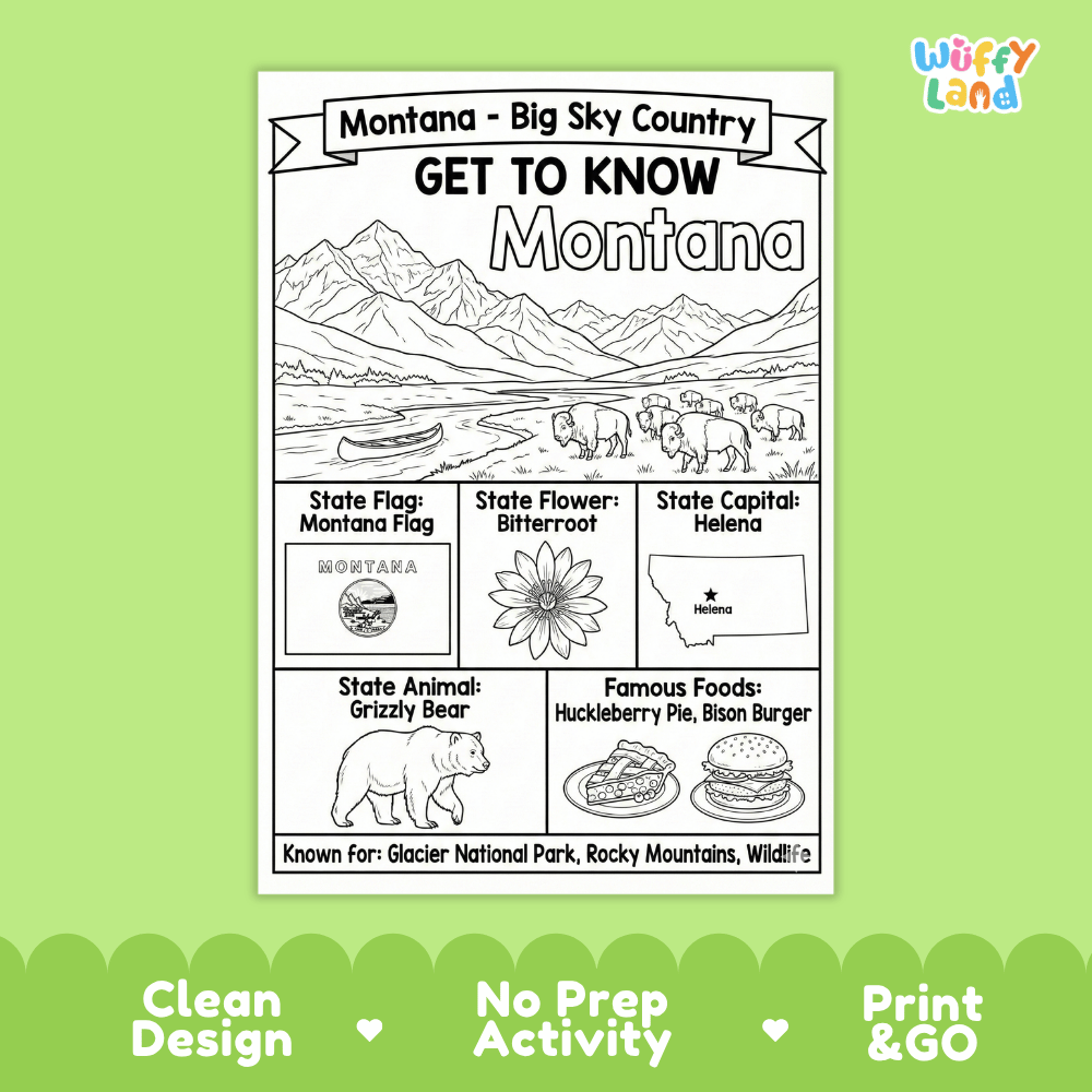 Montana Geography Coloring Poster Worksheets