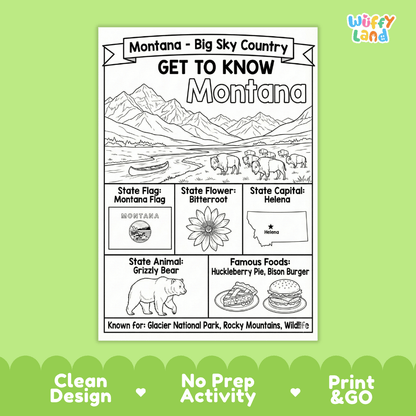 Montana Geography Coloring Poster Worksheets