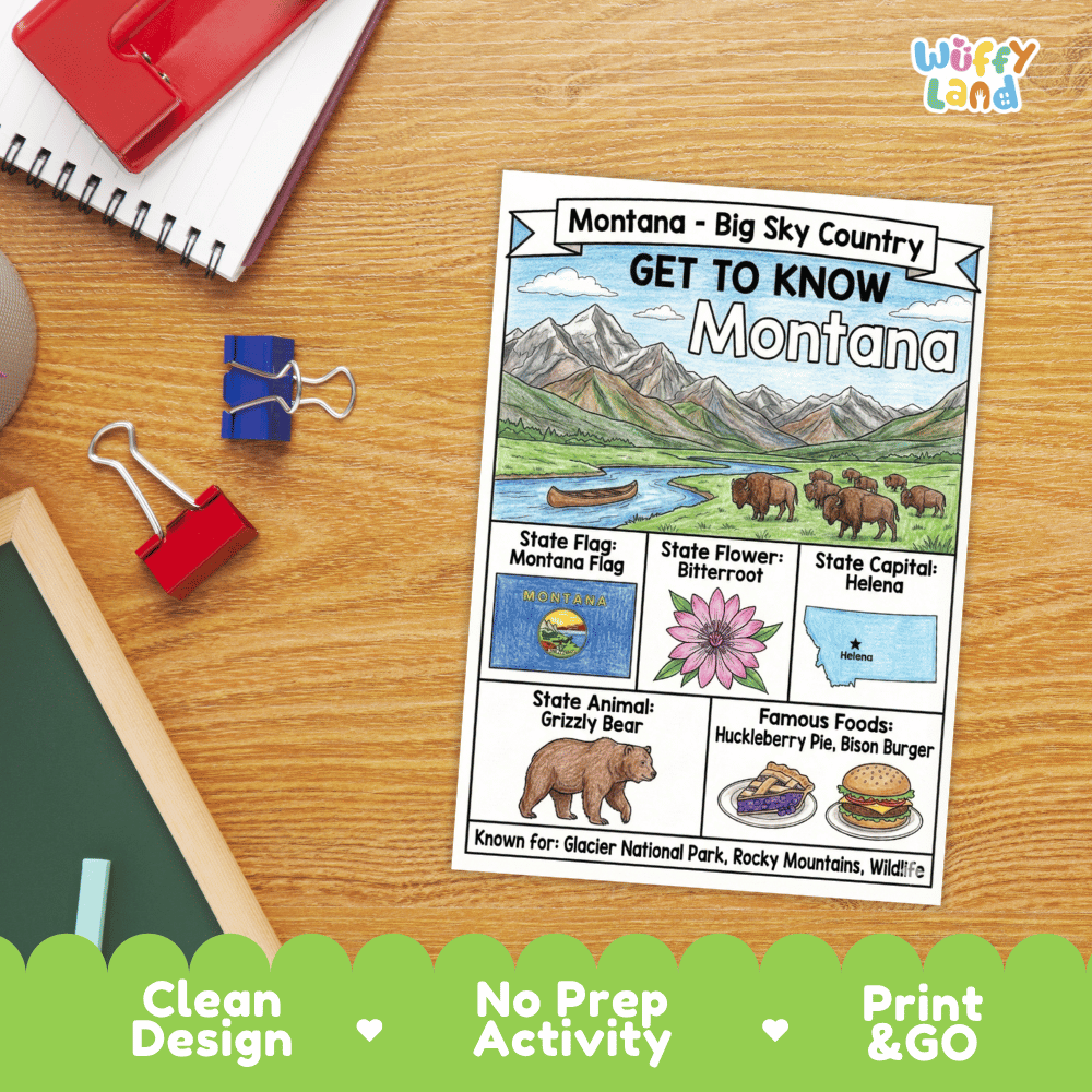 Montana Geography Coloring Poster Worksheets