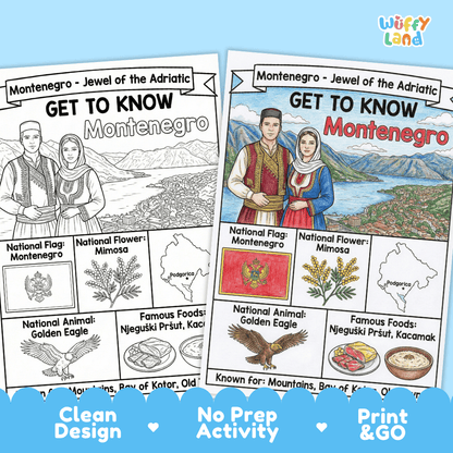 Montenegro Geography Coloring Poster | Country Study Research Worksheet Activity