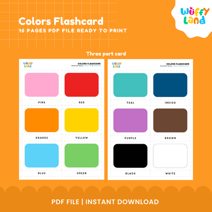 Early childhood color classification flashcards displaying black white brown and teal cards with bold typography 🔤✨