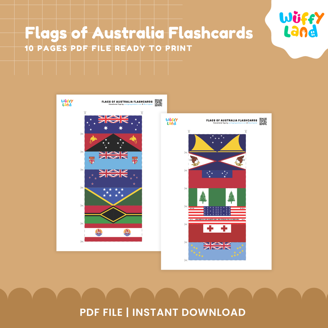 Montessori geography printable with Oceania flags using continent color borders for country recognition and geography activities