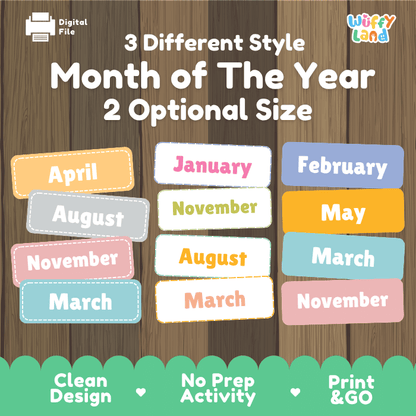 Months of The Year Classroom Calendar Labels Printable Activity