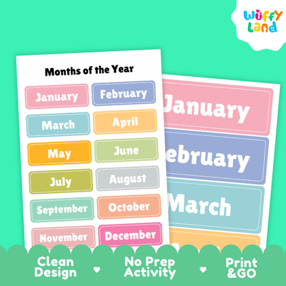 Months of The Year Classroom Calendar Labels Printable Activity
