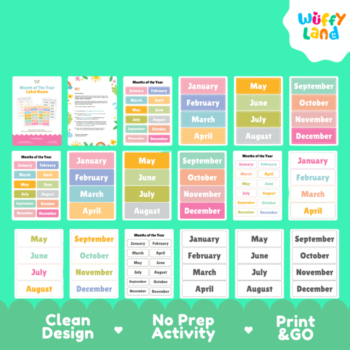 Months of The Year Classroom Calendar Labels Printable Activity