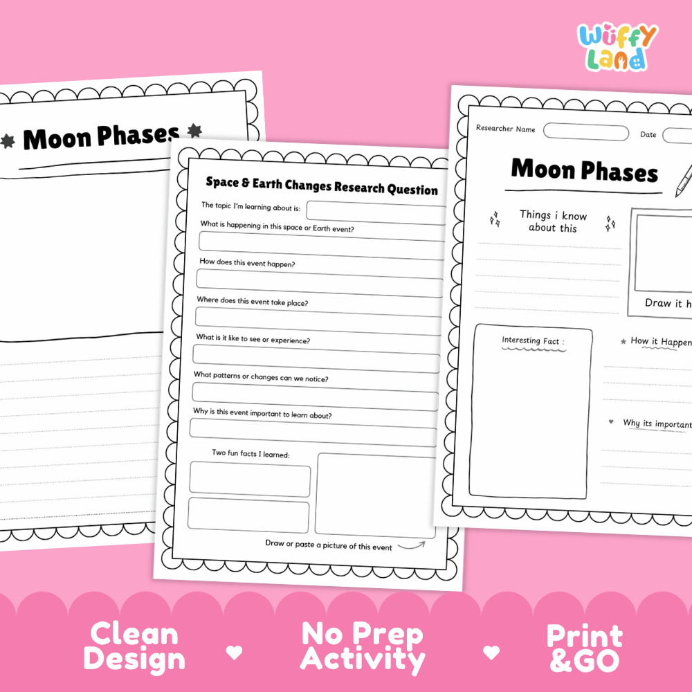 Moon Phases Solar System Research Project Worksheets and Fact Sheet