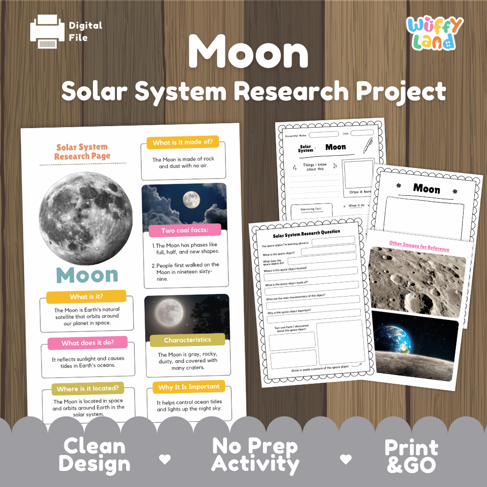 Moon Solar System Research Project Worksheets and Fact Sheet